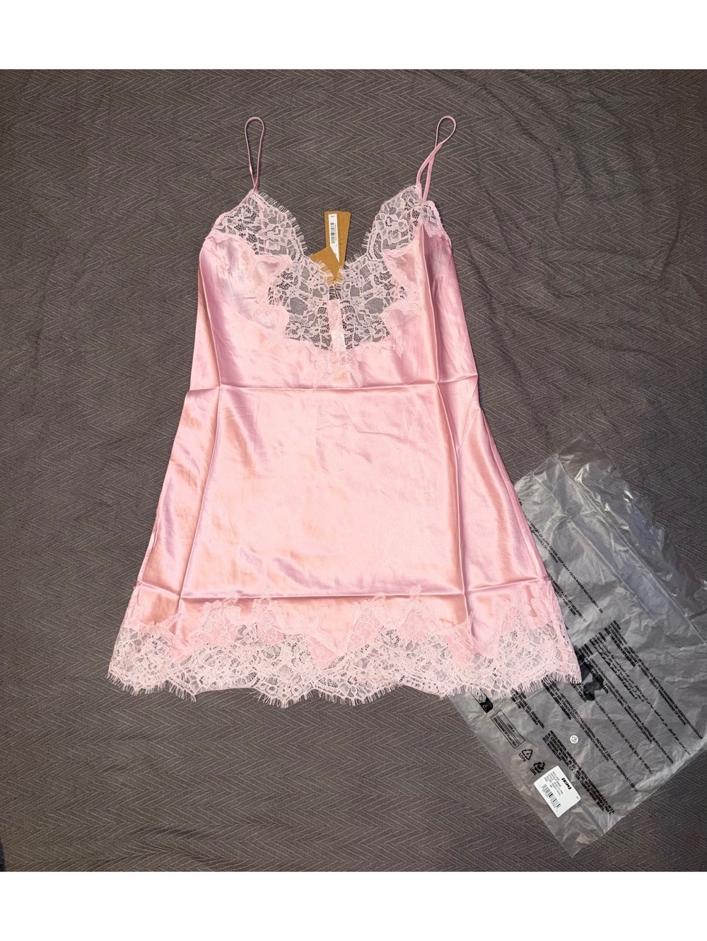 Skims Silk Lace Mini Slip Dress in Peony Tonal, Size XS